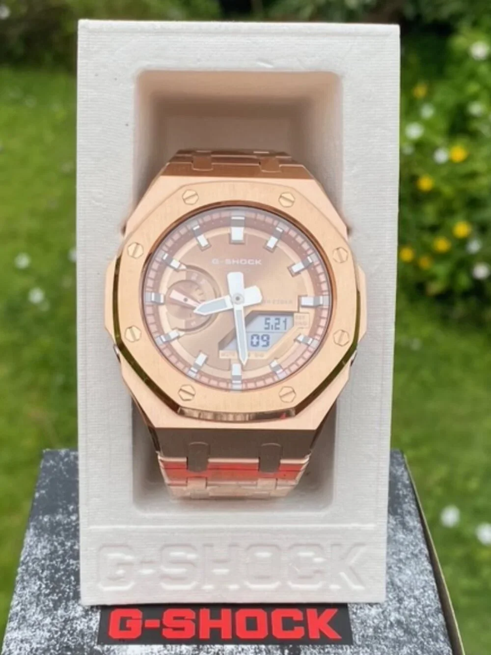 New Casio G-Shock GA2100 added Stainless Steel All Rose Gold Color MOD